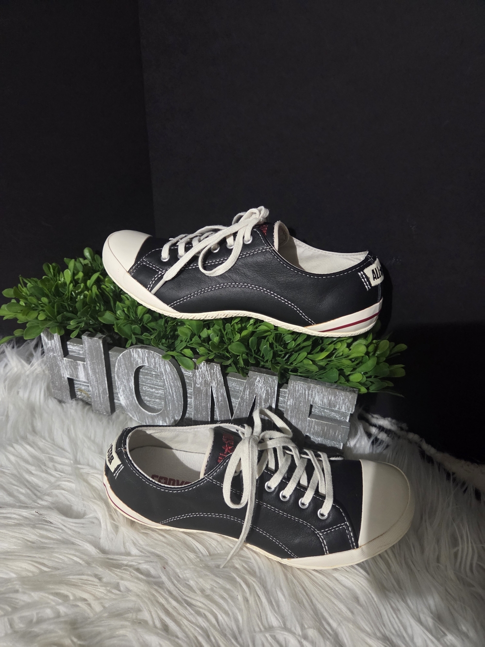 All-Star Leather Slim Black/white Low-Top Women's Sneakers. Size 6